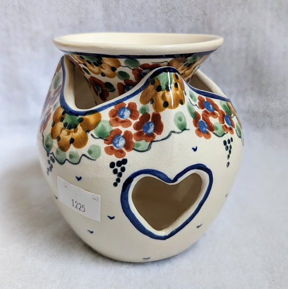 Polish Pottery 2-piece Warmer with Blue, Brown, & Yellow Floral Design, Unikat - Picture 4 of 8